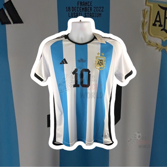 NEW 🔥 World Cup FINAL 🔥 QATAR 2022 Argentina Messi #10 Home Mens Soccer Jersey - Picture 2 of 15